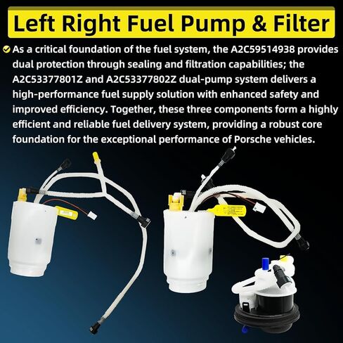 95562093201 A2C53377802Z A2C59514938 Left Right Fuel Pump & Filter Replacement for Porsche Cayenne Base GTS S Turbo S, 3.6L 4.8L 3.6 4.8 in Kuwait
