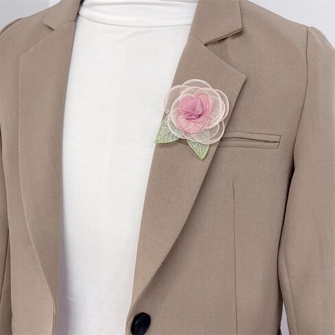 Elegant Organza Camellia Flower Brooch for Women Dainty Pink Floral Green Leaf Hair Clip Lapel Pins for Dress Skirt Scarf Hat Clothing Decoration Accessories Jewelry in Saudi Arabia