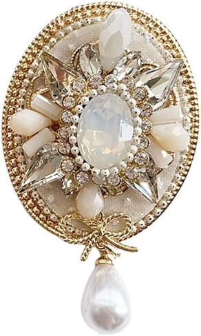 Luxury Crystal Oval Lapel Brooch Pin for Women Dangle Baroque Pearl Cubic Zirconia Bow Knot Pins Sweater Dress Suit Bouquet Corsage Accessories Brooches Wedding Birthday Party Jewelry Costume Decor in Saudi Arabia