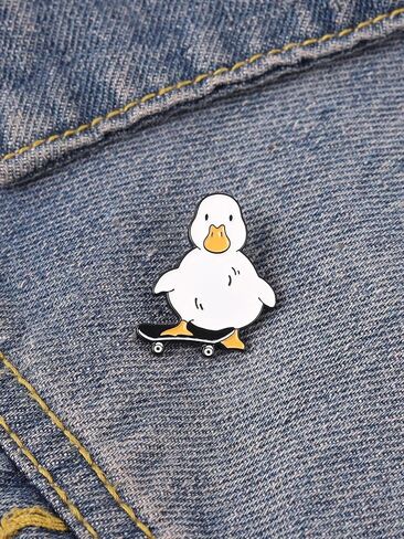 Lovely Duck Enamel Pin Funny Animals Enamel Lapel Brooch Cartoon White Skateboarding Duck for Backpack Clothes Hat Scarf Decorations Gift for Friends in Saudi Arabia
