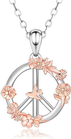 Peace Sign Necklace for Women : 925 Sterling Silver Flower & Dove Peace Symbol Pendant Boho Jewelry Gifts for Women Pacifists in Daily & Diplomatic Events in Kuwait