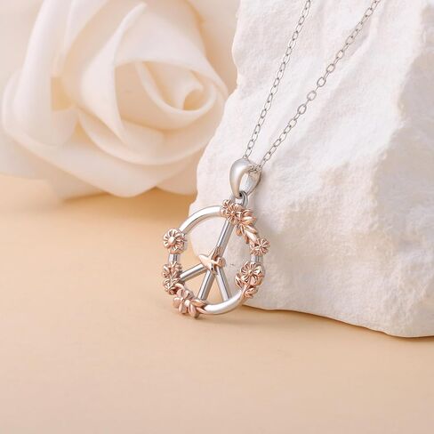Peace Sign Necklace for Women : 925 Sterling Silver Flower & Dove Peace Symbol Pendant Boho Jewelry Gifts for Women Pacifists in Daily & Diplomatic Events in Kuwait