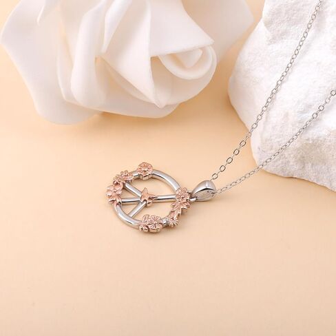 Peace Sign Necklace for Women : 925 Sterling Silver Flower & Dove Peace Symbol Pendant Boho Jewelry Gifts for Women Pacifists in Daily & Diplomatic Events in Kuwait
