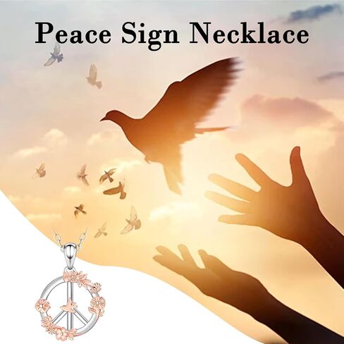 Peace Sign Necklace for Women : 925 Sterling Silver Flower & Dove Peace Symbol Pendant Boho Jewelry Gifts for Women Pacifists in Daily & Diplomatic Events in Kuwait