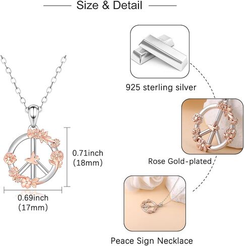 Peace Sign Necklace for Women : 925 Sterling Silver Flower & Dove Peace Symbol Pendant Boho Jewelry Gifts for Women Pacifists in Daily & Diplomatic Events in Kuwait
