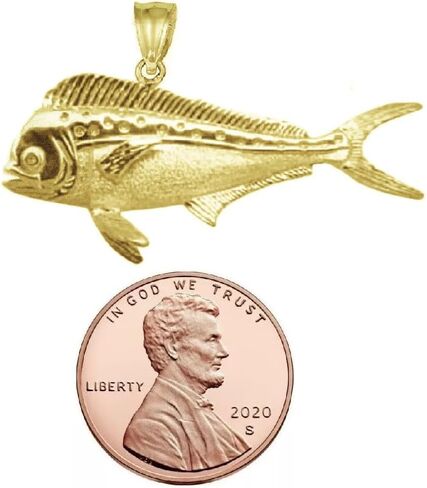 Sterling Silver Yellow Gold Plated 1mm Cable Chain Necklace w/Mahi Mahi Fish 3D (3 Dimensional) Solid Pendant in Kuwait