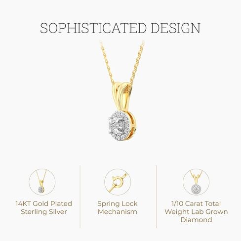 قلادة من الفضة الإسترلينية مطلية بالذهب عيار 14 قيراط من GILDED، 0.10 قيراط، SI1 F-Color Lab Grown Diamond، سلسلة 18 بوصة مع قفل حلقة زنبركية in Saudi Arabia
