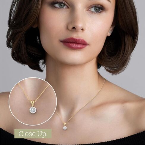 قلادة من الفضة الإسترلينية مطلية بالذهب عيار 14 قيراط من GILDED، 0.10 قيراط، SI1 F-Color Lab Grown Diamond، سلسلة 18 بوصة مع قفل حلقة زنبركية in Saudi Arabia