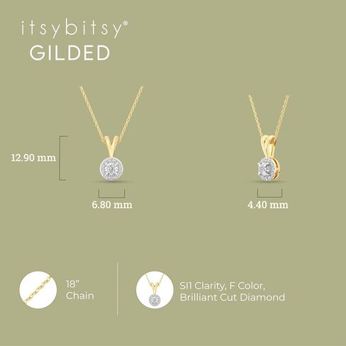 قلادة من الفضة الإسترلينية مطلية بالذهب عيار 14 قيراط من GILDED، 0.10 قيراط، SI1 F-Color Lab Grown Diamond، سلسلة 18 بوصة مع قفل حلقة زنبركية in Saudi Arabia