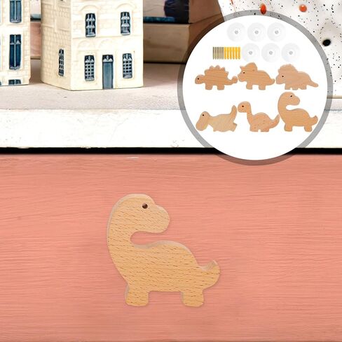 6pcs Wooden Dinosaur Drawer Knobs Animal Dresser Pulls for Nursery Dresser Handles with Screws Cute Dinosaur Cabinet Hardware for ’ Room Decor in Kuwait