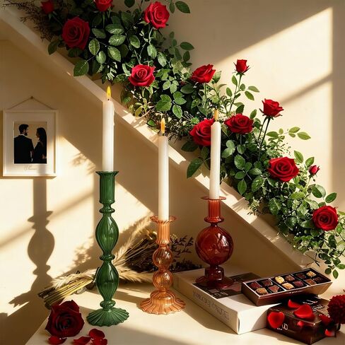 3 قطعة حامل شمعدان زجاجي مجموعة من 3 للزينة حامل شموع كروي عتيق لعيد الحب وحفلات الزفاف وأعياد الميلاد قطعة مركزية in Kuwait