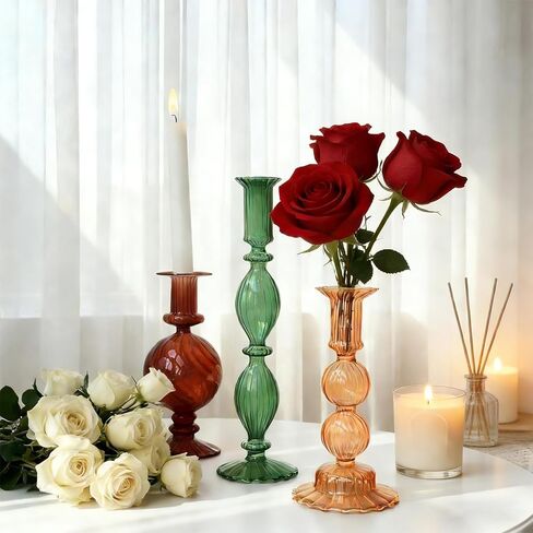 3 قطعة حامل شمعدان زجاجي مجموعة من 3 للزينة حامل شموع كروي عتيق لعيد الحب وحفلات الزفاف وأعياد الميلاد قطعة مركزية in Kuwait