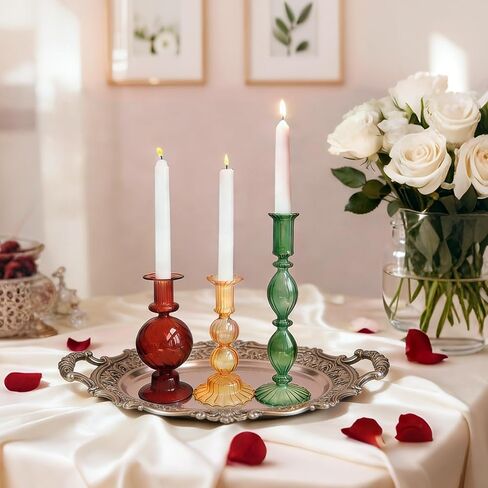 3 قطعة حامل شمعدان زجاجي مجموعة من 3 للزينة حامل شموع كروي عتيق لعيد الحب وحفلات الزفاف وأعياد الميلاد قطعة مركزية in Kuwait