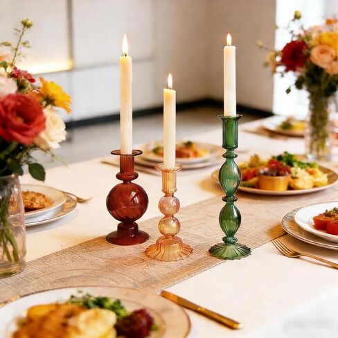 3 قطعة حامل شمعدان زجاجي مجموعة من 3 للزينة حامل شموع كروي عتيق لعيد الحب وحفلات الزفاف وأعياد الميلاد قطعة مركزية in Kuwait