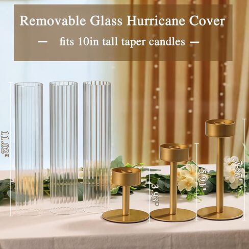 Volens Hurricane Glass Candle Holders Set of 6 Gold Taper Candle Holders with Ribbed Windproof Cylinder for 10'' Taper Candles, Wedding Table Centerpiece Home Decorations in Saudi Arabia