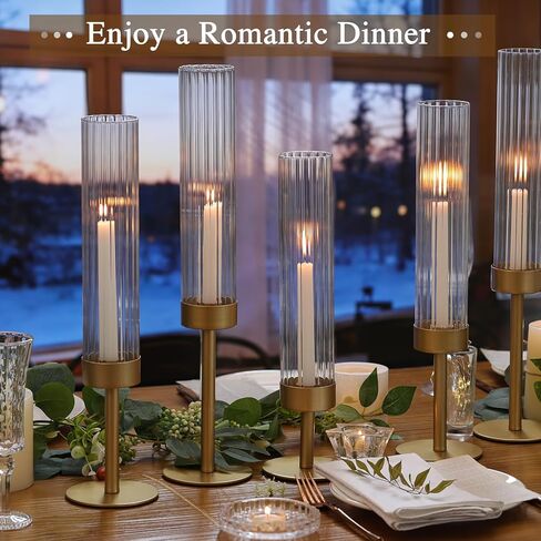 Volens Hurricane Glass Candle Holders Set of 6 Gold Taper Candle Holders with Ribbed Windproof Cylinder for 10'' Taper Candles, Wedding Table Centerpiece Home Decorations in Saudi Arabia