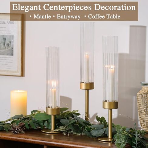 Volens Hurricane Glass Candle Holders Set of 6 Gold Taper Candle Holders with Ribbed Windproof Cylinder for 10'' Taper Candles, Wedding Table Centerpiece Home Decorations in Saudi Arabia