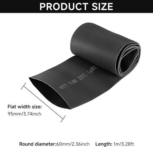 Heat Shrink Tube, Wire Wrap Electrical Cable Ratio 2:1 Heat Shrinkable Shrinking Sleeving Black 1M / 3.3Ft Dia 70mm (70MM) in Kuwait