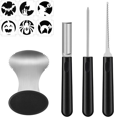 Antner Pumpkin Carving Tools Kit, 4 Pieces Heavy Duty Stainless Steel Carving Tools Set and 6 Pieces Halloween Pumpkin Carved Stencils Stickers in Kuwait