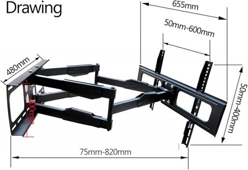 DL-D-A64L 60kg 70" 65" 600x400 Retractable Heavy Duty Swing Arm LCD Stand Swing TV Wall Mount Bracket Long in Saudi Arabia
