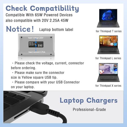 65W شاحن كمبيوتر محمول لـ Lenovo ThinkPad T460 T470 T470S T460S L470 L460 L440 T450 T440 E570 E560 E550 ThinkPad 11e in Kuwait