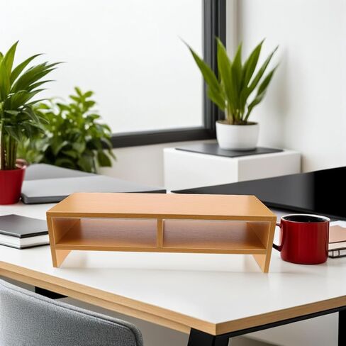 NOLITOY Wooden Computer Monitor Riser for Desk Double-layer Desktop Shelf Stand Home Office Workspace Organizer Classic Natural Wood Color in Saudi Arabia