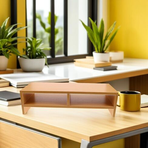 NOLITOY Wooden Computer Monitor Riser for Desk Double-layer Desktop Shelf Stand Home Office Workspace Organizer Classic Natural Wood Color in Saudi Arabia