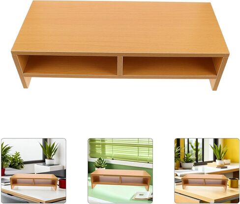 NOLITOY Wooden Computer Monitor Riser for Desk Double-layer Desktop Shelf Stand Home Office Workspace Organizer Classic Natural Wood Color in Saudi Arabia