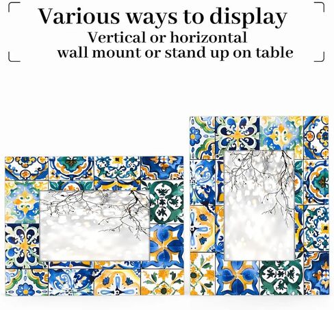 Ethnic Mexican Tile Pattern 5x7 Picture Frame, Display Photos 4.6x6.6 without Mat, Elegant Picture Frames Collage Wall Home Gallery Decor in Saudi Arabia