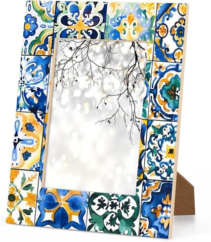 Ethnic Mexican Tile Pattern 5x7 Picture Frame, Display Photos 4.6x6.6 without Mat, Elegant Picture Frames Collage Wall Home Gallery Decor in Saudi Arabia