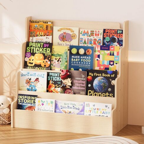 NACHES 4-Tier Kids صدفي رف الكتب مونتيسوري الخشب طفل الحضانة خزانة كتب الطفل مجلة عرض الرف الأمامي التي تواجه الأطفال كتاب الرف لعبة منظم فتاة صبي غرفة نوم الفصول الدراسية غرفة اللعب in Saudi Arabia