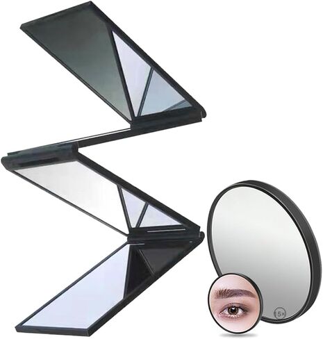 مرآة مكياج قابلة للطي، 4 مرايا حلاقة، أداة قص شعر محمولة على سطح المكتب بزاوية 360 درجة، تصفيف الشعر والعناية به، مرآة مكياج محمولة قابلة للطي، بالإضافة إلى مرآة مكبرة 15 مرة in Kuwait