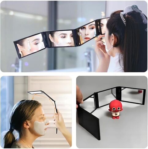 مرآة مكياج قابلة للطي، 4 مرايا حلاقة، أداة قص شعر محمولة على سطح المكتب بزاوية 360 درجة، تصفيف الشعر والعناية به، مرآة مكياج محمولة قابلة للطي، بالإضافة إلى مرآة مكبرة 15 مرة in Kuwait