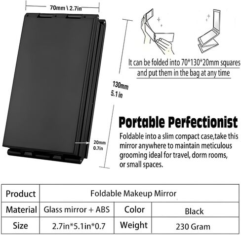 مرآة مكياج قابلة للطي، 4 مرايا حلاقة، أداة قص شعر محمولة على سطح المكتب بزاوية 360 درجة، تصفيف الشعر والعناية به، مرآة مكياج محمولة قابلة للطي، بالإضافة إلى مرآة مكبرة 15 مرة in Kuwait