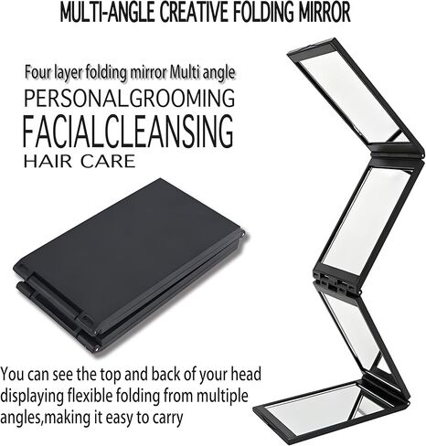 مرآة مكياج قابلة للطي، 4 مرايا حلاقة، أداة قص شعر محمولة على سطح المكتب بزاوية 360 درجة، تصفيف الشعر والعناية به، مرآة مكياج محمولة قابلة للطي، بالإضافة إلى مرآة مكبرة 15 مرة in Kuwait