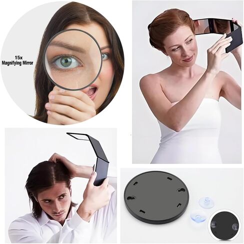 مرآة مكياج قابلة للطي، 4 مرايا حلاقة، أداة قص شعر محمولة على سطح المكتب بزاوية 360 درجة، تصفيف الشعر والعناية به، مرآة مكياج محمولة قابلة للطي، بالإضافة إلى مرآة مكبرة 15 مرة in Kuwait