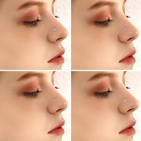 Zolure حلقات الأنف على شكل حرف L للنساء من الفولاذ المقاوم للصدأ ثقب الجسم مجوهرات فراشة زهرة القلب القمر تتدلى لطيف وردي شفاف تشيكوسلوفاكيا in Kuwait