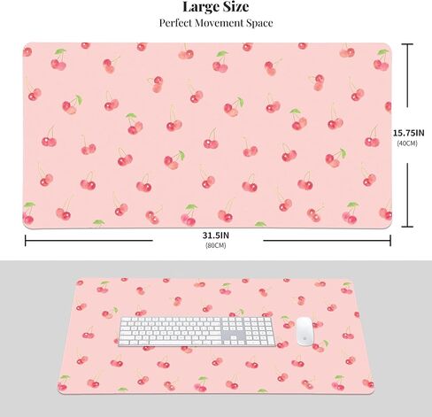 Idocolors Lovely Cherry Desk Mat, Pink Extended Gaming Keyboard Mouse Pad, Large Cute Kawaii Women Office Desk Cover Mat Protector 31.5"x15.7" in Saudi Arabia