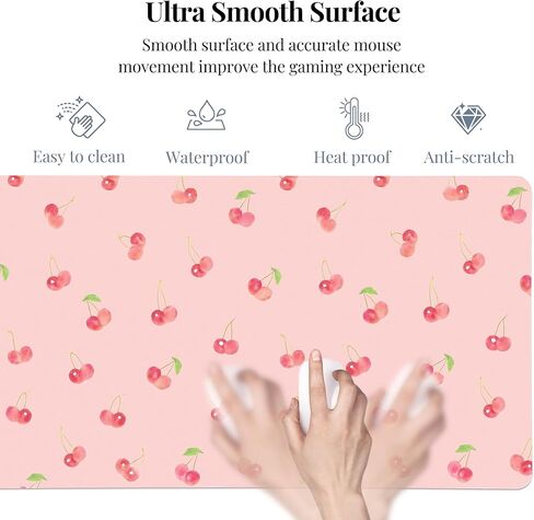 Idocolors Lovely Cherry Desk Mat, Pink Extended Gaming Keyboard Mouse Pad, Large Cute Kawaii Women Office Desk Cover Mat Protector 31.5"x15.7" in Saudi Arabia
