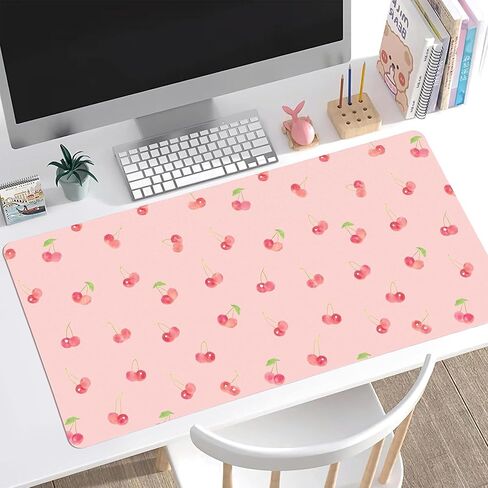 Idocolors Lovely Cherry Desk Mat, Pink Extended Gaming Keyboard Mouse Pad, Large Cute Kawaii Women Office Desk Cover Mat Protector 31.5"x15.7" in Saudi Arabia