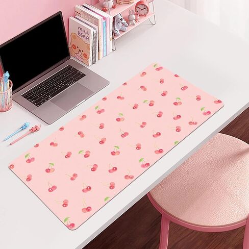 Idocolors Lovely Cherry Desk Mat, Pink Extended Gaming Keyboard Mouse Pad, Large Cute Kawaii Women Office Desk Cover Mat Protector 31.5"x15.7" in Saudi Arabia