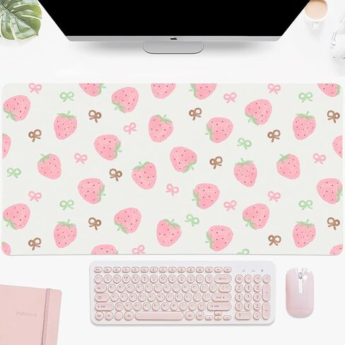 Idocolors Lovely Cherry Desk Mat, Pink Extended Gaming Keyboard Mouse Pad, Large Cute Kawaii Women Office Desk Cover Mat Protector 31.5"x15.7" in Saudi Arabia