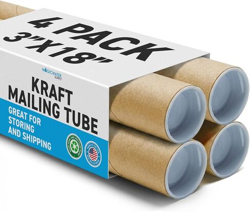 MagicWater Supply Mailing Tube - 3 in x 18 in - Kraft - 4 Pack - for Shipping and Storage of Posters, Arts, Crafts, and Documents in Kuwait