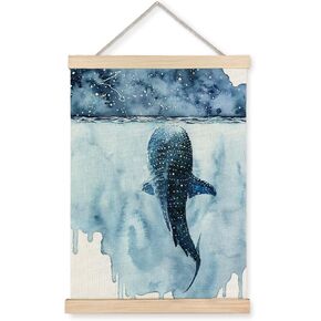 Yomisex Ocean Whale Shark Wall Art Poster, Beach House Room Decor, Blue Coastal Nautical Sea Animal Shark Wall Art Framed for Home Bedroom Living Room Decor, 12x16 Inch in Kuwait