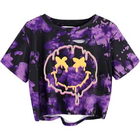 Avanova Tie Dye Shirt Women Ripped Short Sleeve Crop Tops Distressed Cropped T Shirts for Concert Halloween Goth Rock in Kuwait