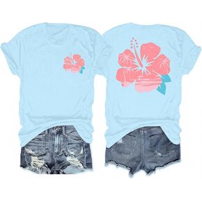 قمصان هاواي للنساء المتضخم شاطئ زهرة الكركديه الجرافيك تي شيرت المراهقين الجمالية الاستوائية المحملة القمم in Kuwait