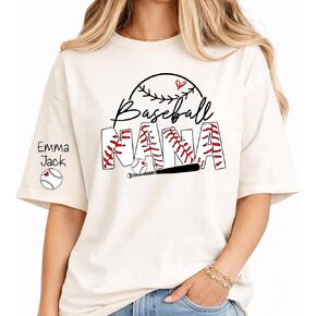 Personalized Baseball Nana Shirt for Women, Custom Kids' Names on Sleeves, Funny Baseball Nana Graphic Tee, Game Day Family Support Shirt in Kuwait