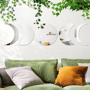5pieces Moon Phase Mirror Set Wall Decor, Unbreakable Acrylic Self-Adhesive Bohemian Moon Mirror Wall Stickers, Scandinavian Style Aesthetic Home Decor for Bathroom Living Room Office Apartment Dorm in Saudi Arabia
