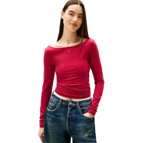 Tommy Jeans Women's Long Sleeve Graphic Tee with Rhinestone Flag Logo and Tie Back in Kuwait