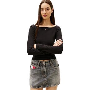 تي شيرت نسائي بأكمام طويلة من Tommy Jeans مع شعار علم حجر الراين وربطة عنق في الخلف in Kuwait